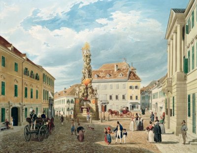The Imperial House with the Ferdinand Fountain in Baden near Vienna by Eduard Gurk